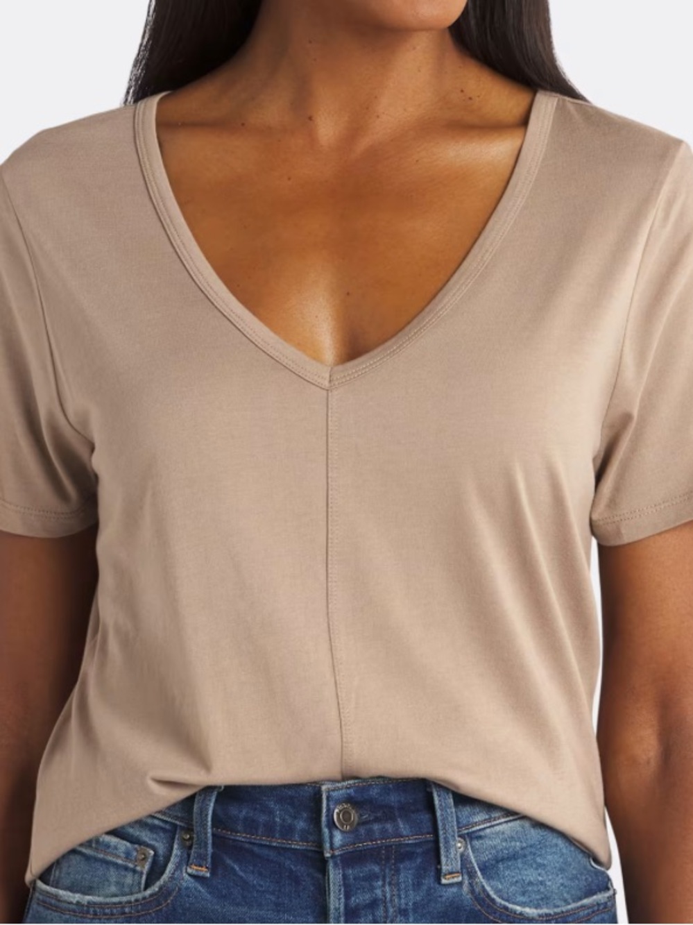 nine britton Taupe V-Neck Short Sleeve Tee